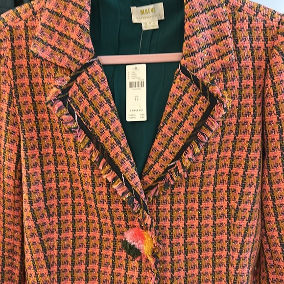 NEW Anthropologie Pink Tan Tweed Sheath Dress & Blazer, Size 14 - Picture 9 of 11